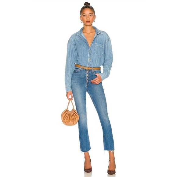 New Mother The Pixie DazzlerFrayStraight Jeans in Beginner's Luck Size 32